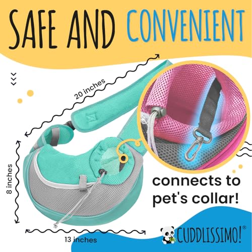 Cuddlissimo Small Dog Sling Carrier, Pet Cat Sling, Puppy Pouch - Lagoon-S | Teacup & toy breeds under 6 lbs, Yorkie, Chihuahua, kitten, wearable purse-style shoulder bag, hands-free chest carrying - color: Blue Lagoon