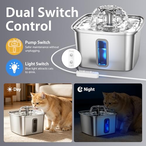Veken Replacement Pump for 50oz, 95oz and 108oz Pet Fountain | Cat Water Fountain Dog Water Dispenser Ultra Quiet Long Lifespan Water Pump with USB Cable and LED Lights