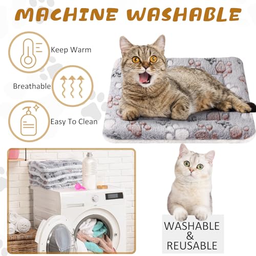 4 Pack Ultra Soft Dog Cat Bed Mat Small Animal Guinea Pig Bed with Cute Print Reversible Fleece Dog Crate Kennel Pad Cozy Washable Thickened Hamster Pet Beds Mat(13 x 19 Inches,Light Gray) - color: Light Gray, size: 13 x 19 Inches