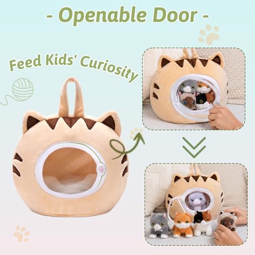 Cat Stuffed Animal House with 5 Soft Cat Toys for Kids, Portable Gift Set - color: Cat