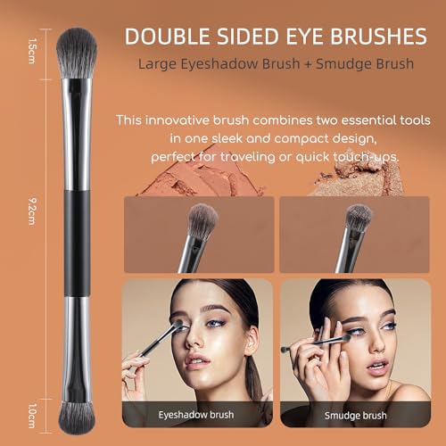 ENERGY Travel Eyeshadow Brush Set, Double Ended | Professional Eye Makeup Brushes with Color removal spone and mirror case - style: Dual Sided with m case 4pcs