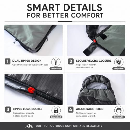 Sleeping Bags for Adults & Kids, Lightweight Camping Sleeping Bag | Waterproof Backpacking Sleeping Bag for Girls, Boys & Teens, Warm 3-Season Design for Hiking, Camping & Outdoor Travel - color: 3lb-Black