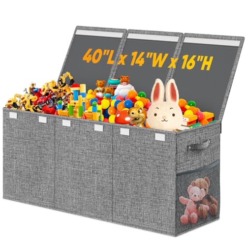 Rocamdo Large Toy Storage Box with Lid & Dividers, Kids Toy Chest, Gray | Toy Box for Boys, Girls, Nursery, Bedroom, Living Room, Playroom, 40X14X16 inches - color: Extra Large Gray