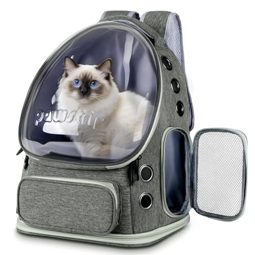 Cat Backpack Carrier with Large Space Bubble Window, Airline Approved Breathable Pet Carrier for Small Dogs Cats up to 15lbs, Foldable for Travel Hiking & Outdoor Use - color: Gray