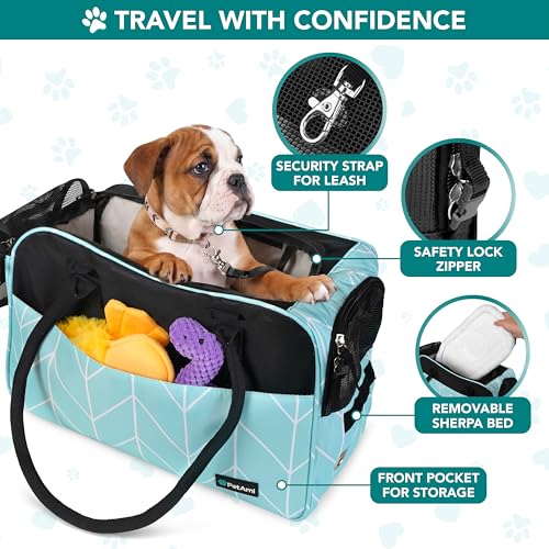 PetAmi Dog Purse Carrier for Small Dogs Cats, TSA Airline Approved Soft-Sided Pet Carrier with Pockets, Ventilated Travel Tote Bag with Bed & Shoulder Strap, Puppy Kitten, Max 12 lbs, Chevron Teal - color: Chevron Teal