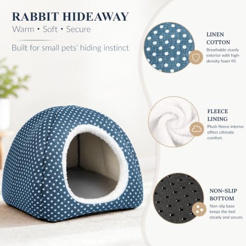 Rabbit Hideout Large Bunny Bed Washable Rabbit House | Fleece Hiding Hut for Indoor Bunnies Guinea Pigs, Small Animal Hideaway - color: Dark blue