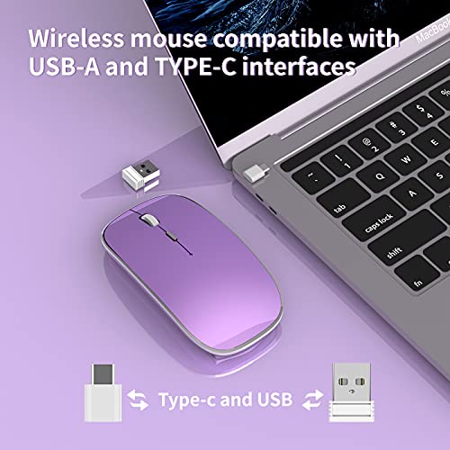 Halpilt Wireless Mouse Chargeable Portable Silent USB and Type-C Dual Mode Wireless Mouse 3 Adjustable DPI for Laptop, Mac, Android, PC (Q23S Purple) - color: Purple