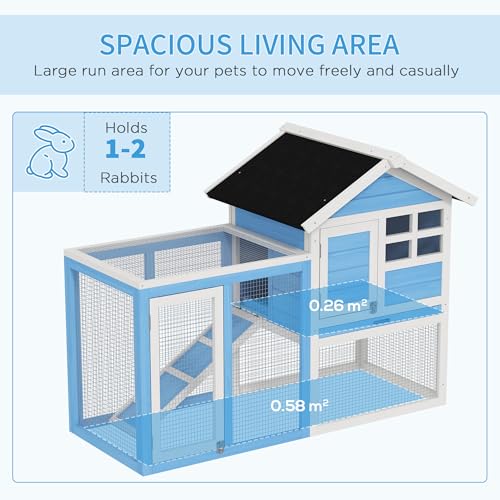 PawHut 49" Wooden Rabbit Hutch Bunny Cage with Fun Outdoor Run Light Blue | Waterproof Asphalt Roof, Removable Tray and Ramp, for Rabbits, Chickens, Ducks - color: Light Blue