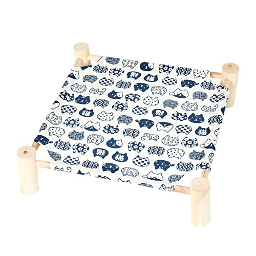 Patas Lague Cat Hammock Bed Small Eleveted Dog Bed 19x19 in White Cat | Brethable Wooden Pet Bed, Cooling Rabbit Cot, Outdoor Cat Furniture For Summer - color: White Cat