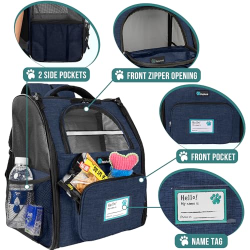 PetAmi Dog Backpack Carrier Airline Approved Cat Pet Puppy Bag, Navy | Ideal for Small Medium Large Pet up to 18 lb, 2 Side Entry Structured No-Collapse Frame, Ventilated Bookbag for Hiking Travel - color: Heather Navy