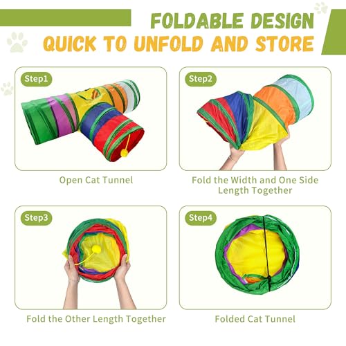 Cat Tunnel,Cat Tunnels for Indoor Cats Interactive, Pet Tunnel Toys for Cats Kitten Rabbits,3 Way Collapsible,Rainbow L 32" T Shape - color: Mini Cat Tunnel Toy Rainbow