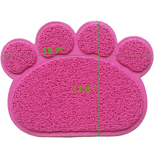 PVC Pet Dog Cat Puppy Kitten Dish Bowl Food Water Feeding Placemat, Non-Slip Cat Litter Mat Paw Shape, Rose Small - color: Rose Red, size: Small(11.8"x15.7")