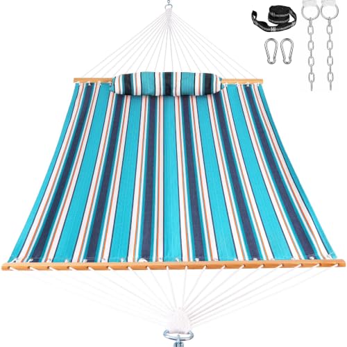 Lazy Daze 12 FT Sunbrella Fabric Hammock, Non-Fading Double Outdoor Hammock | 2 Person Hammock with Pillow, Straps, Carabiners , All Weather Fade Resistant for Outside, Token Surfside - color: Token Surfside