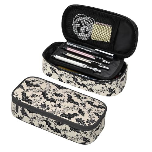Yrebyou Bat Flower Pencil Case Big Storage Pencil Pouch Multi-Functional Pen Bag Cute Lightweight Organizer for Aldult Office College - color: Grey