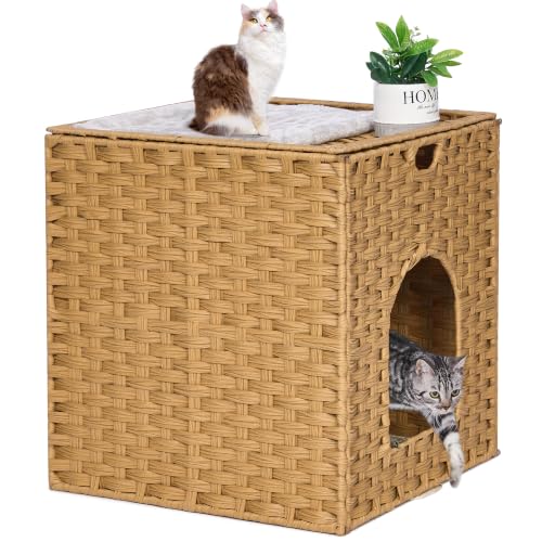 Cat Litter Box Enclosure, Hidden Litter Box Furniture with Litter Mat | SpaceSaving Design, Side Entry Design, Removable Top for Easy Cleaning, Easy Assembly, Side Grip Cutouts for Easy Moving - color: Natural, size: 18.2'' L x 18.2'' W x 20.5'' H