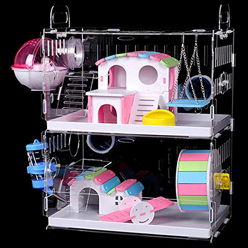 DuvinDD Hamster Cages with Crossover Tubes Tunnels, Large Hamster Cage Habitats Gerbil House, Transparent Acrylic Small Animal Cage for Pet Rat, Syrian Hamster, Mouse with Accessories