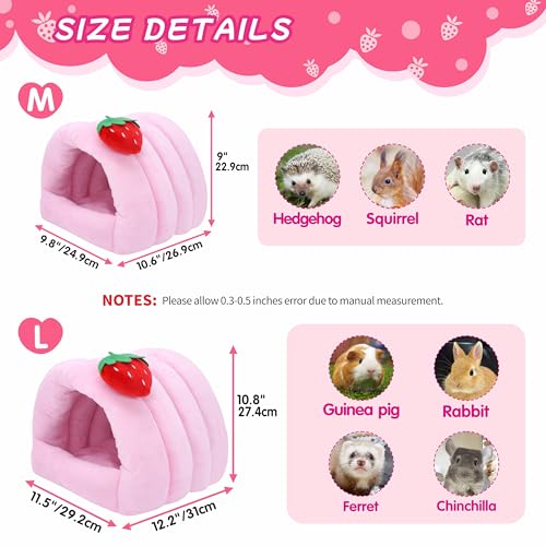 3 in 1 Guinea Pig Hideout Detachable, Warm Fleece Guinea Pig Bed Washable, Multipurpose Small Animal House Bed for Rabbit, Ferret, Hedgehog, Rat and Chinchilla Cage Accessories (Large, Pink) - size: Large