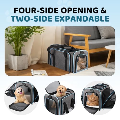 Cat Carrier - Airline Approved Expandable Soft Side Pet Carrier, Collapsible Pet Travel Bag Carrier with Foldable Pet Bowl for Cat Small Animals Under 14LB, 17 * 11 * 11