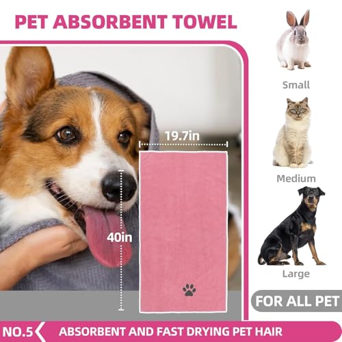 Bath Grooming Kit for Pets - Hair Brush Set with Towel, Washing Gloves, and Shampoo Scrubber Brush for Dogs and Cats (Pink) - color: 6-Bath-Pink
