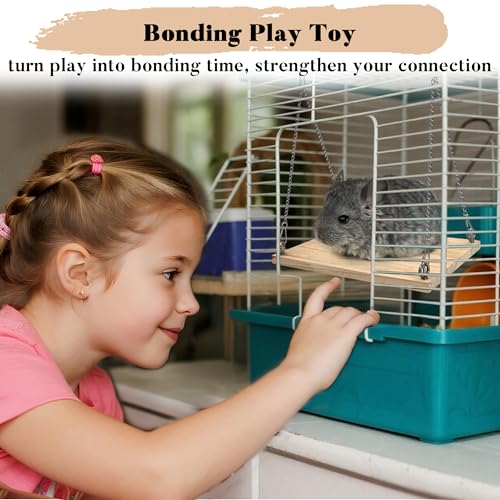 Wooden Chinchilla Hammock & Swing Set - Soft Mat Bed with Kiln-Dried Pine Ledges for Chinchillas - Habitat Enrichment & Exercise