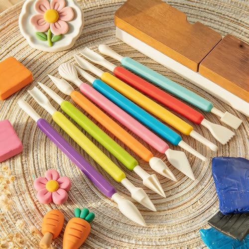 Kleeblatt Dough Tools Set for Kids - 19 Pcs Playdough Kit | 9 Basic Dough Tools, 9 Double-Headed Clay Carving Tools, 1 Cleaning Brush, Exquisite Box - color: KT-DoughTools-1