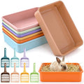 Hiceeden 7 Pack Small Kitten Litter Box with Scoops, 13.9 x 9.8 x 3 Inch Plastic Cat Litter Box, Colorful Open Litter Tray Travel Toilet for Rabbit, Hamster, Guinea Pig, Hedgehog, Easy to Clean