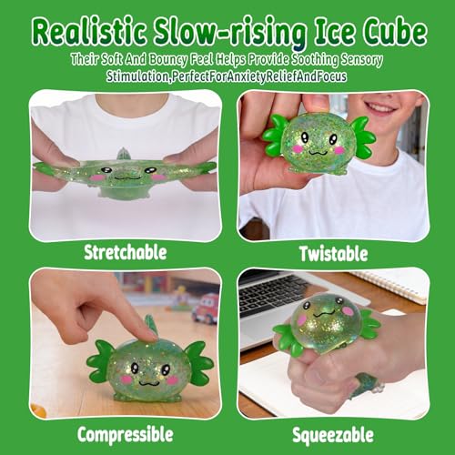 Axolotl Squishy Toy, Soft Slow Rising Sensory Fidget Toy, Cute Stretchy Axolotl Squeeze Toy, Stress Relief Desk Toy Gift for Kids 3+ and Adults(Green) - color: Green