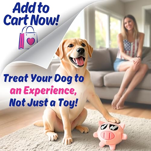 Dog Toy for Aggressive Chewers, Tough Squeaky Chew Ball, Large Breeds Gift | Super Strong, Durable Soft Plush Pig, No Stuffing Inside; Interactive for Puppies, Medium & Big Pets in a Birthday Gift Box - color: Pink
