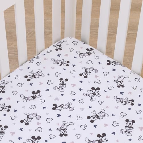 NoJo Disney Mickey Mouse Gray, Black, and White Super Soft Nursery Fitted Crib Sheet - color: Mickey Mouse Gray, Black, and White, size: Crib