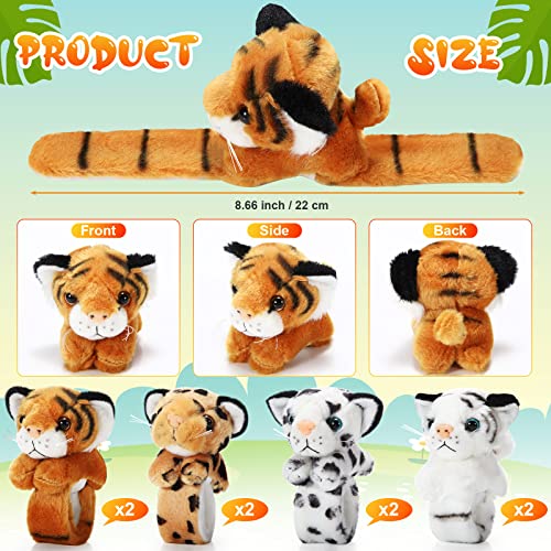 Lenwen 8 Pcs Stuffed Tiger Leopard Animals Slap Bracelets for Kids 8.66 Inch Back to School Plush Animal Bracelets Adopt a Tiger Cheetah Party Favors Wrist Slap Snap Band Toy for Boys Girls Birthday - style: Tiger and Leopard