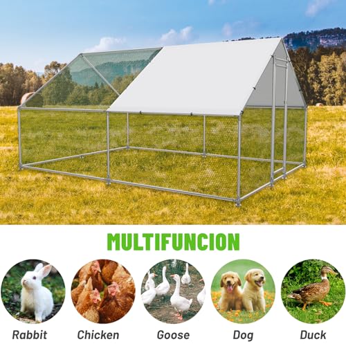 NUGRIART Large Metal Chicken Coop Walk-in Poultry Cage with Water-Resident and Anti-UV Cover Duck Rabbit Cat House Outdoor Chicken Run Pen with Spire Shaped Cage - size: 157.5"L x 118.0"W x 79.0"H