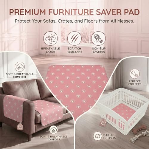 PJYuCien 36"x36" Reusable Playpen Training Pad for Puppies, Pink | Ideal for Small Animals, Dog Crate Pad, Travel Mat, Sofa Protector, Non-slip Dotted Bottom, Machine Washable - color: Pink White, size: 36"x36" (1 Pack)