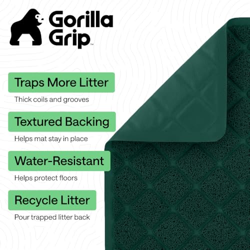 GORILLA GRIP Cat Litter Box Mat, Cushioned Coil Mesh Litter Trapping Mats, Scatter Control Supplies for Less Mess, Phthalate Free, Ultra Deep Catch Grooves, Rinse or Vacuum to Clean 24x17 Hunter Green - color: Hunter Green, style: Small (24" x 17")
