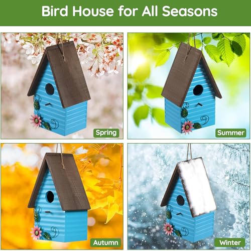 Blue Bird Houses for Outside,Wooden Hanging BirdHouses for Yard | Country Style Bluebird Houses for Outdoors,Hummingbird Nest Box for Small Bird Bluebird Wren - color: Light Blue
