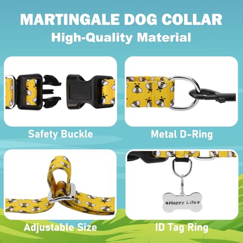 Martingale Dog Collar with Buckle Yellow Bee Dog Collar Adjustable Cute Design Patterns (Bee, Large) - color: Bee, size: Large
