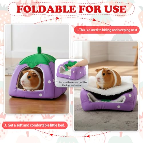 Novabright 4 Pack Guinea Pig Hideout Bed Dwarf Rabbit Bed Sleeping Fleece House Washable Cave Cage Accessories for Little Bunny Ferret Chinchilla Hedgehog (10.2x10.2x9.5 Inches,Fruit Style) - size: 10.2x10.2x9.5 Inches, style: Fruit Style