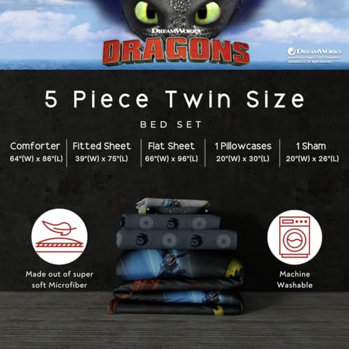 How to Train Your Dragon Kids Bedding Super Soft & Cozy Reversible Microfiber Comforter and Sheet Set with Sham, 5 Piece Twin Size, (Officially Licensed Product) By Franco - color: How to Train Your Dragon, size: 5 Piece Twin Size