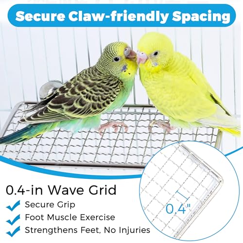 2pcs Stainless Steel Bird Perches for Cage, Open-Grid Easy Clean | Parrot Perch Stand, Claw-Friendly Grip Parakeet Shelves, Flat Bird Platform Perch for Cockatiel, Conure, Budgie, Quaker
