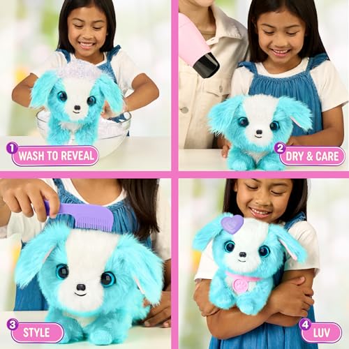 ScruffaLuvs Blue Surprise Pet, Mystery Plush Toy, Wash to Reveal | Wash to reveal 1 of 3 rescue pets, includes deluxe carrier & comb; plush toys for girls ages 3+, gift - style: Blue
