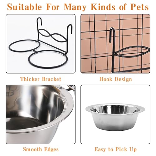 kathson Hanging Bird Bowls for Cage, 2 PCS Stainless Steel Metal Pet Food Water Dishes with Holder Feeder Cage Coop Hook Feeder Cups for Birds, Parrots, Small Sized Dogs and Cats(5.1 Inch Dia) - size: 5.1 Inch Dia