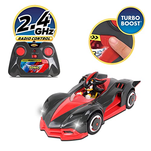NKOK Team Sonic Racing RC Car - Shadow the Hedgehog, Turbo Boost, Ages 6+ | 2.4 GHz radio control, working lights, rubber tires, adjustable front wheel alignment - officially licensed, ages 6+ - color: Multicolor
