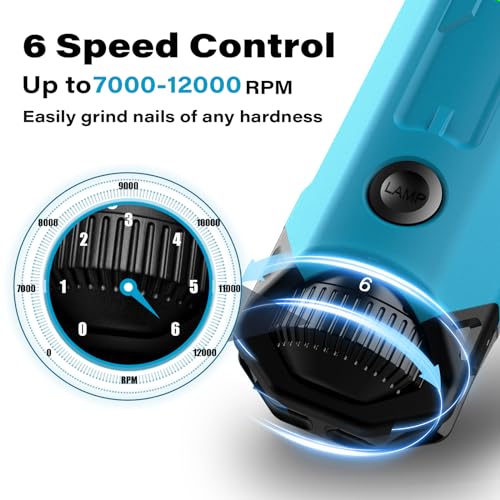 Casfuy 6-Speed Dog Nail Grinder - Newest Enhanced Pet Nail Grinder Super Quiet Rechargeable Electric Dog Nail Trimmer Painless Paws Grooming & Smoothing Tool for Large Medium Small Dogs (Bright Blue) - color: E-Bright Blue