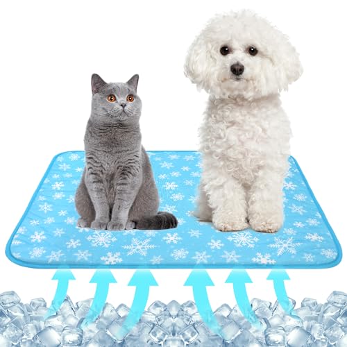 Summer Pet Cooling Mat - Cat Dog Cushion Pad Sleeping Cool Snowflake Comfortable Soft for Pets Kids and Adults (Blue Snowflake, M) - color: Blue Snowflake, size: M: 19.5" x 27.5''