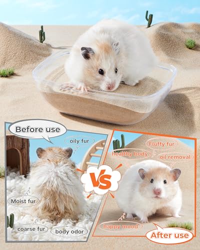 Hamster Bath Sand, 35oz Natural Desert Sand for Gerbil & Syrian Mice, Brown | Dust-reduced potty litter sand for hamsters & small animals. 100% natural desert sand for hygiene & healthy fur. - color: Brown, size: 2.2LB