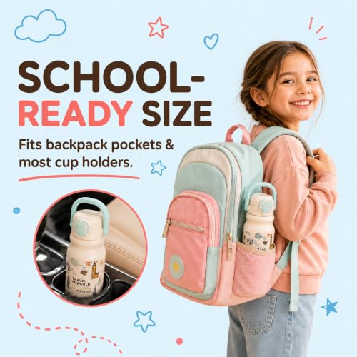 Mininoo 18oz Insulated Stainless Steel Kids Water Bottle for School | 2-in-1 Straw & Spout Lid, Leak-Proof, BPA-Free, for Girls & Boys, White - color: 18oz White-Travel the World