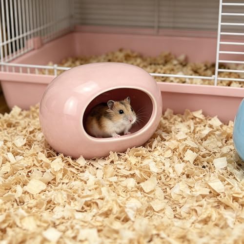 Ceramic Hamster Hideout, Cooling Hamster House All-Season Small Animal Cave, Easy to Clean Cave for Dwarf Hamsters, Gerbils, Mice (Pink) - color: Pink
