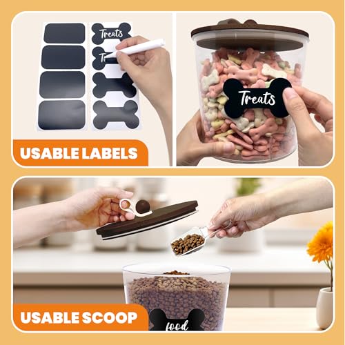 HOYTAMDAR 2 Pack Airtight Dog Treat Containers Bamboo Lids, Dog Treat Jars | Dog Food Storage Container with Scoops, Clamps, Labels and Marker, Dog & Cat Treat Holder - color: Brown - 2 Pack