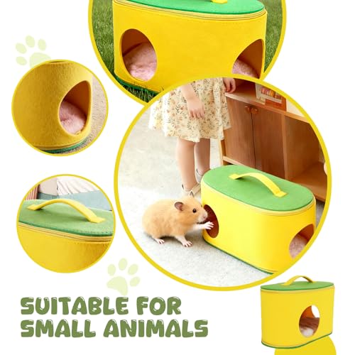 Christmas Guinea Pig Hideout, Large Cozy Bed, Warm Small Animal Cage House for Chinchilla, Hamster, Ferrets, Hedgehog, Rats and Other Small Pets - color: YLW+GRN