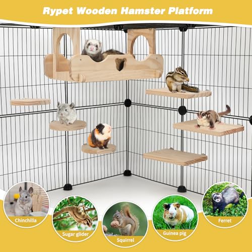 Rypet Wood Chinchilla Ledges and Platforms Set | Chinchilla Wooden Ledges, Pine Wood Cage Accessories, Hideout for Sugar Gliders Rats Squirrel