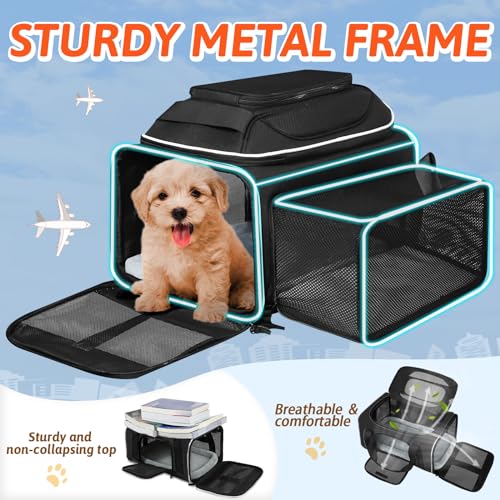 Top and Side Expandable Small Pet Carrier Airline Approved, Black | 18"Lx13"Wx9.5"H, for Southwest Airlines, Pets Under 10 Lbs, Lockable Zippers,Soft-Sided, Anti-Scratch Mesh - color: Black, size: 18.0"L x 13.0"W x 9.5"H